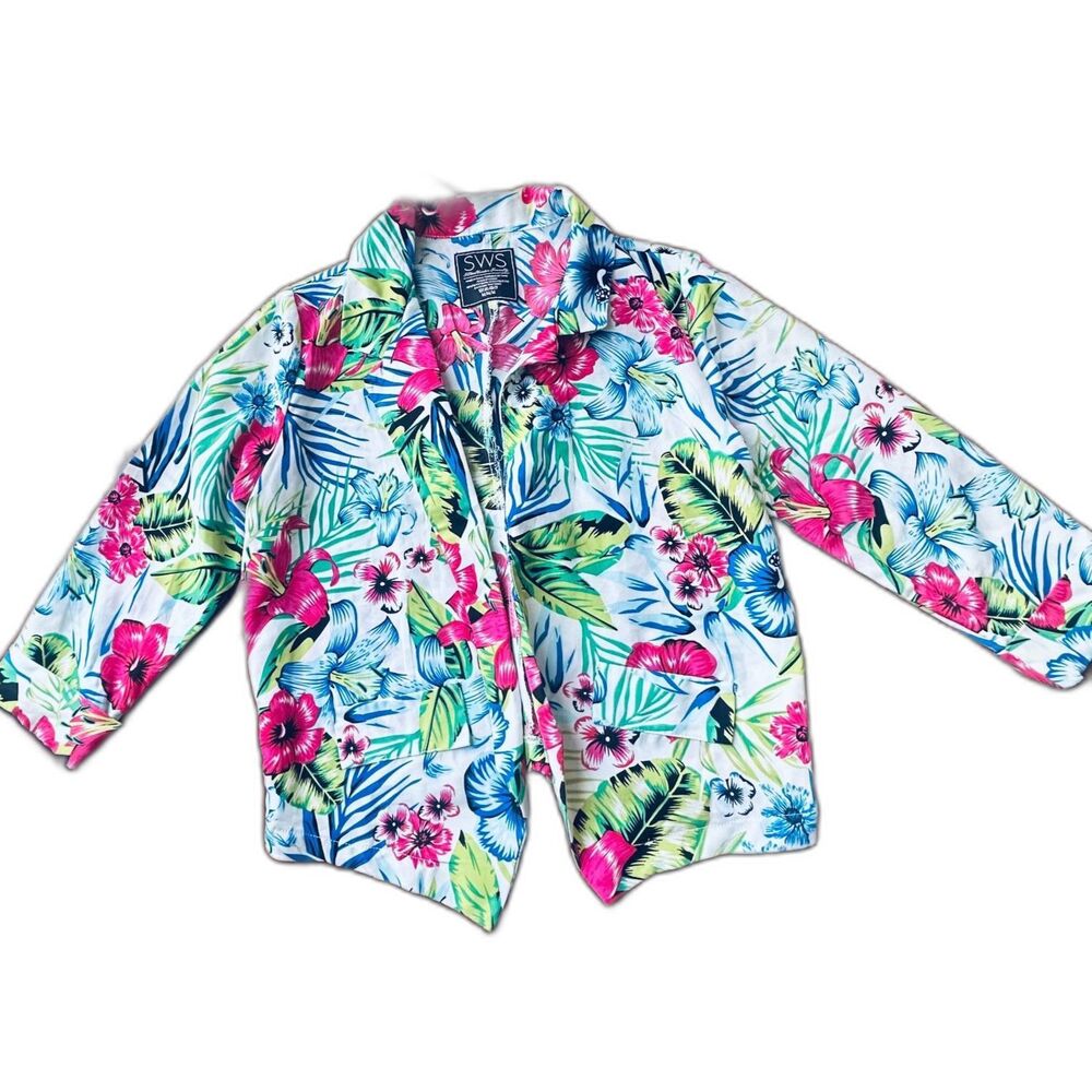 SWS Tropical Floral Casual Tailored Vacation Hawaiian Print Lightweight Blazer M